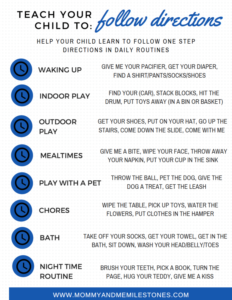 Teach your child to follow directions. mommyandmemilestones.com