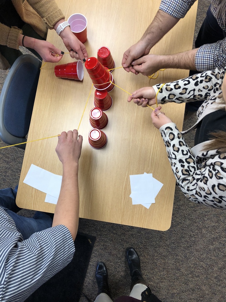 Teachers using team work to flip cups